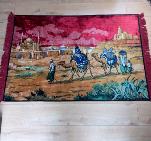 Vintage camel tapestry rug - camel,