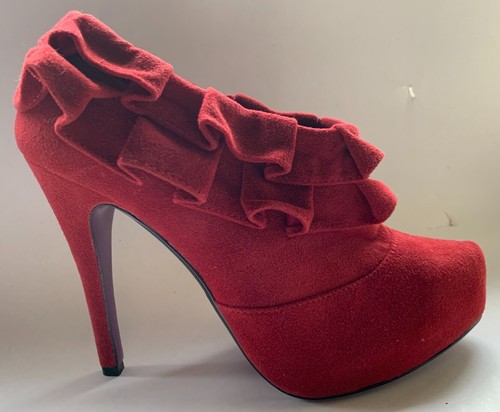 Love label red suede - -, ruffle