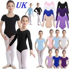 UK Girl Kid Short/Long Sleeve Ballet Dance Leotard Stretchy Gymnastics Dancewear
