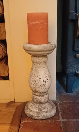Large grey stone pillar candle - grey,