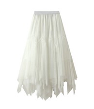 A-line skirt mesh irregular pleated skirt Spring and autumn women's half-length