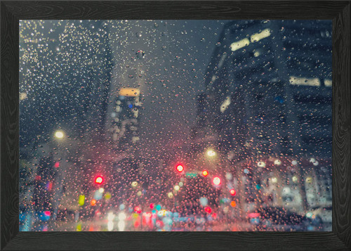 Rainy cityscape framed wall - rainy,