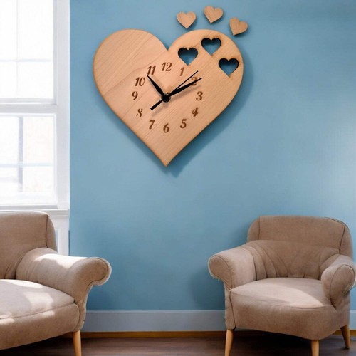 Heart shaped wooden wall clock - heart-shaped,