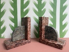 Beautiful Red and Grey Marble Art Deco Bookends Vintage