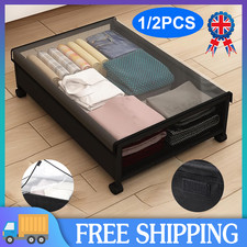 2X Underbed Storage Box on Wheels Lid Under Bed Sofa Portable Dustproof Organize