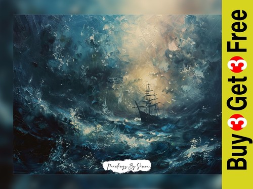 Stormy seascape oil - stormy, ship