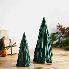 Set 2 Green Ceramic Christmas Trees Warm White LED Lights Decoration