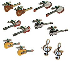 Ukulele Banjo & Electric Guitar Musician Band Metal & Enamel Mens Cufflinks NEW