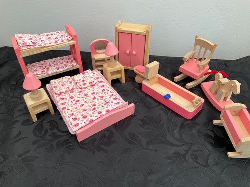 Wooden doll house - wooden, furniture