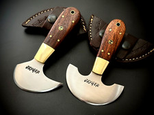 Set of 2 Handmade Leather Cutter | Skiver | Handforged | Round Head | Sheath