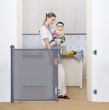 COMOMY Retractable Baby Gate 0-140cm Mesh for Doorways Stairs Extra Wide Grey