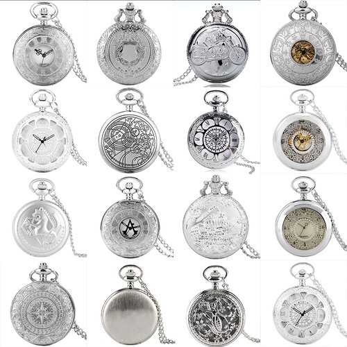 Silver quartz pocket watch - silver,