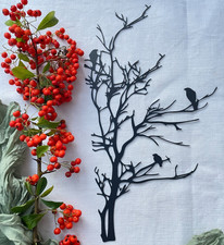 Metal Tree with Birds Wall Art Black Silhouette 30x17cm Nature Garden Decor