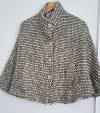 Monsoon Checked Wool Blend Cape Coat Size 10