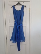 Minuet Petite Blue Knee Length Flowy Dress Double Layer Woth Waist Sash