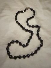 Vintage Hematite Bead Necklace with Gold Tone Clasp – Heavy Statement Jewellery 