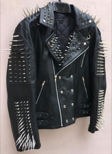 Men black leather spike - black,