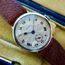 AN ANTIQUE 1927 ROLEX  SILVER MID-SIZE GUILLOCHE DIAL WATCH IN ITS ORIGINAL BOX