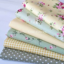 Vintage lemon & Sage Floral Fabric Bundle 6 half metres 100% Cotton Material