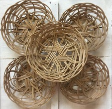 Set of 5 Small Round Wicker Baskets Natural Woven Display Easter Crafts 14cm Dia