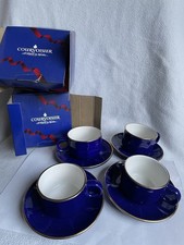 4 Courvoisier Brandy Coffee Cups With Saucers 1980s Vintage, Ideal For Espresso