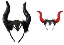 Black OR Red Fluffy Witch Demon Devil Horns Headband Halloween Horror Party