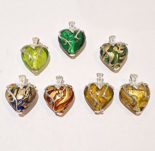 Murano glass heart sterling - 'murano, glass'