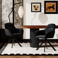 Goeurvant Set of 2 Dining Chairs Upholstered Swivel Chair Velvet Black