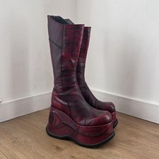 Vintage Platform Bunker Boots from 90s. Intricate Burgundy Leather Design. UK 7