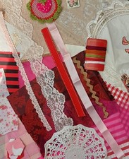Strawberry Shortcake Inspo Slow Stitch/Journal Sewing Craft Scrap  Bundle.  ? 