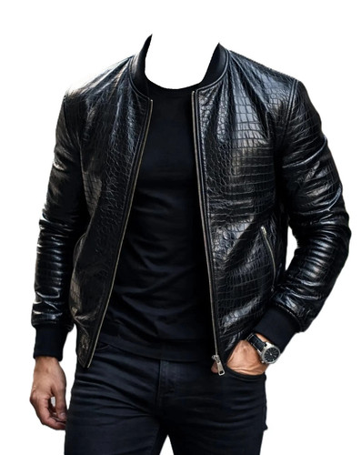 Men black croc embossed - black,