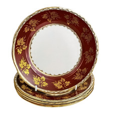 Gladstone Fine Bone China Plates Red Gold Ivy Set of 4 Salad Plates 6.7" England