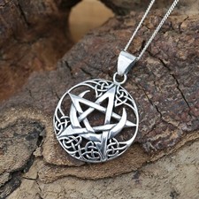 925 Sterling Silver Pentagram Wicca Pagan Pendant Necklace Jewellery