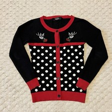 Rock Rebel by EMP M Cardigan Swallow Rose Embroidered Polka Dot Retro Rockabilly