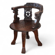 Antique Victorian Carved Oak Green Man Captians Swivel Office Chair