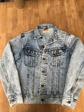 Vintage LEE Riders Denim Jacket Distressed Rare Labels XS 34R Acid Wash