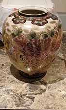 LARGE ORIENTAL VASE GILDED CHRYSANTHEMUMS PALE GREEN GROUND DRILLED BASE 10.75"