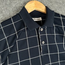 Aquascutum Polo Shirt Mens Large Blue Windowpane Check Short Sleeve Cotton