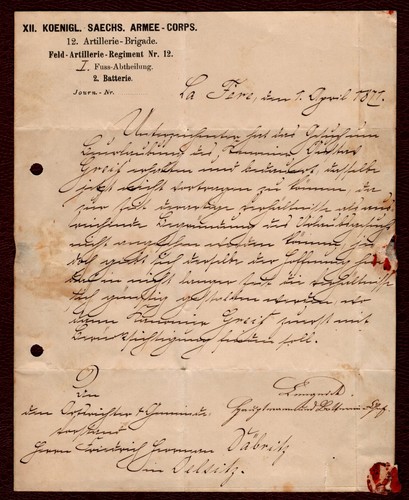 Historical letter from 1871 - , to