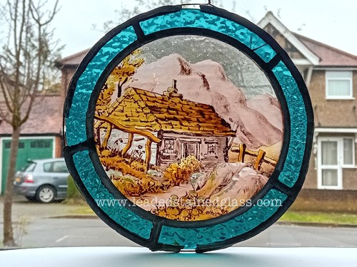 Hand painted scenic - , leaded