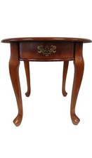 Vintage Wooden Accent Table Cabriole Legs Mahogany Style with Brass Handle