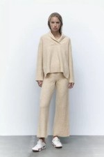 Zara Co Ord Set Beige Ribbed