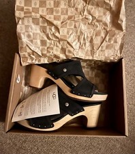 UGG Shoes Issa Mosaic Heeled UK 7.5 Wooden Shoes Navy sandals Leather Womens