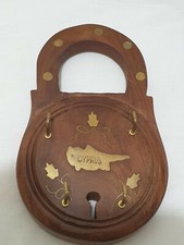 Key Holder Storage Hooks Wall Mounted Wood & Brass CYPRUS EMBLEM