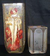 GOEBEL MUCHA THE FOUR SEASONS ART NOUVEAU STYLE GLASS VASE x 2