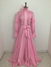 RARE Vintage 70s Jean Varon dress pink Victorian romantic high neck gown #V2@BOV