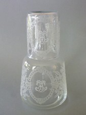 Bedside Carafe & Glass Set - Etched Floral - Water Carafe & Tumbler Glass