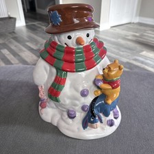 WINNIE THE POOH Christmas cookie jar DISNEY STORE Snowman, Tigger, Eeyore Piglet