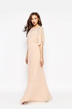 ASOS Premium Nude Embellished Maxi Spring Summer Wedding Bridesmaid Dress Sz 10