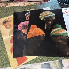 Vintage knitting patterns for hats x 3 emu-children & Adults Retro Designs